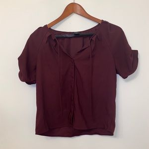 Ann Taylor Factory Maroon Short Sleeve Blouse